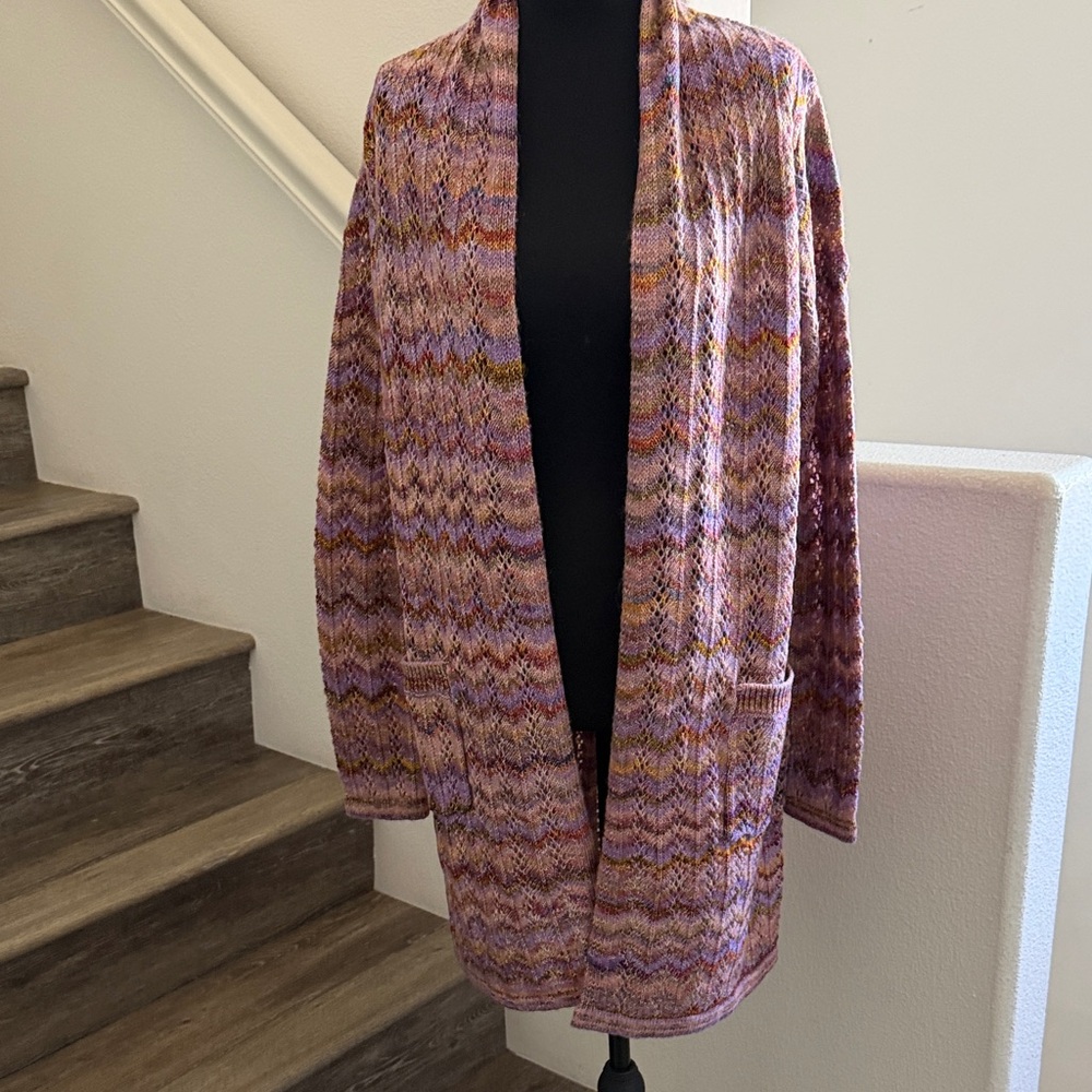 NWT Sahalie  Pink and Purple Multi-Stripe Open Cardigan.